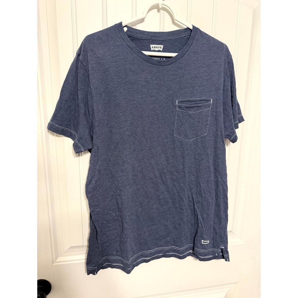 Levi's T-Shirt Mens XL Blue Heather Cotton Blend Pocket Contrast Stitch